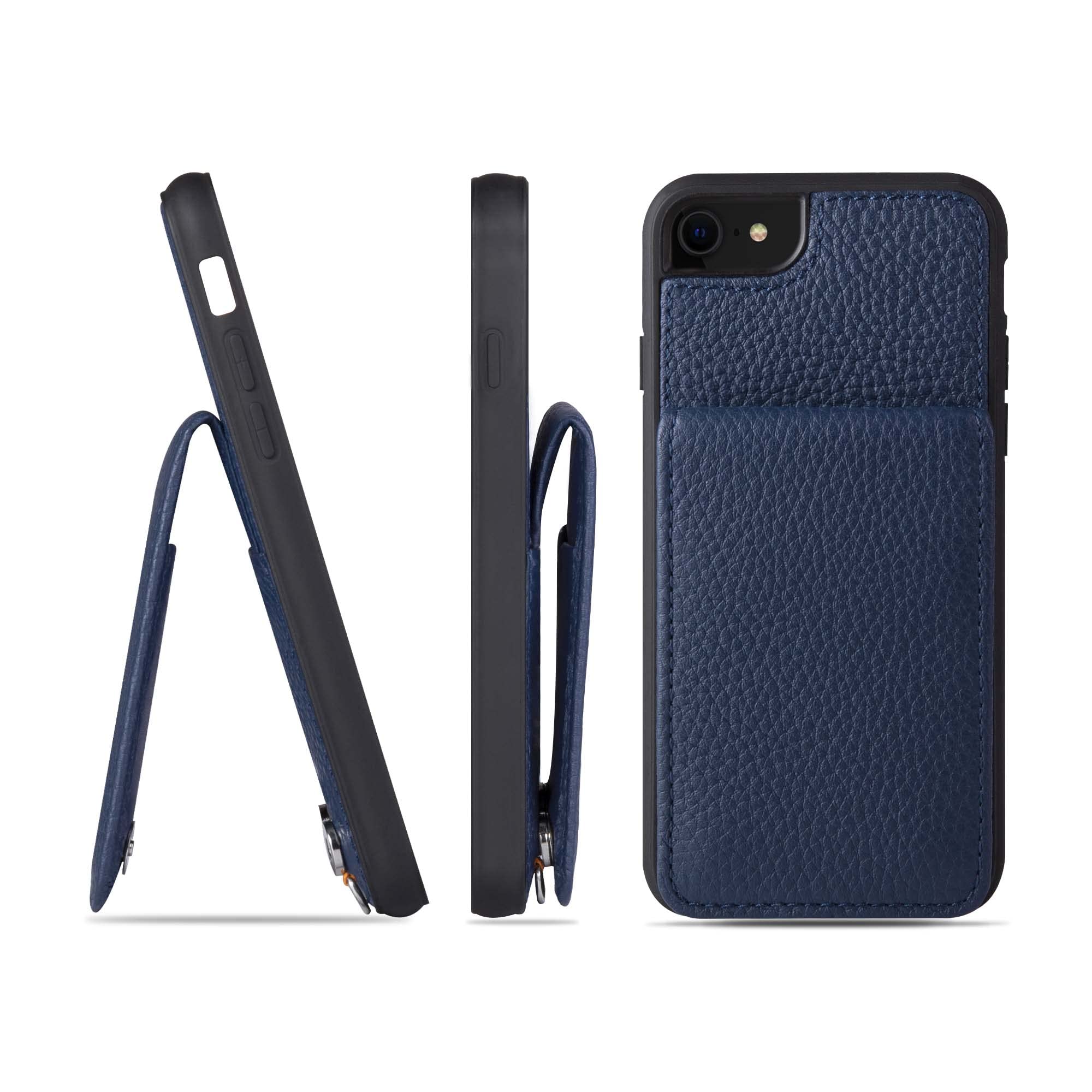 HANATORA for iPhone 8 7 SE3 SE2 (第3世代 第2世代) ケース バンパー型 本革 スマホケース スマホ カードポケット スタンド ショルダーストラップ 付き シュリンクカーフレザー ギフト ブルーインディゴ SCPG-8SE-BlueIndigo 父の日ギフト 父の日 ギフト 誕生日 人気商品 お父さん 服 30代 40代 50代 60代 70代