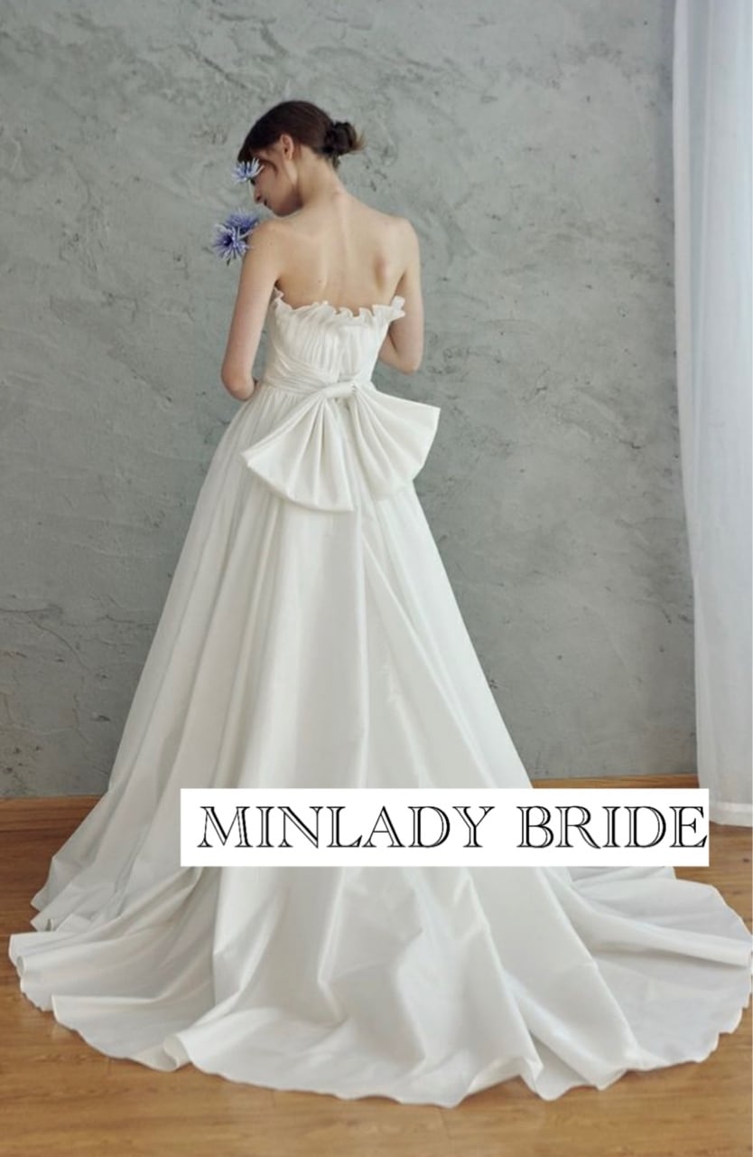 胸元フリル バックリボン ウェディングドレス | MINLADY BRIDE