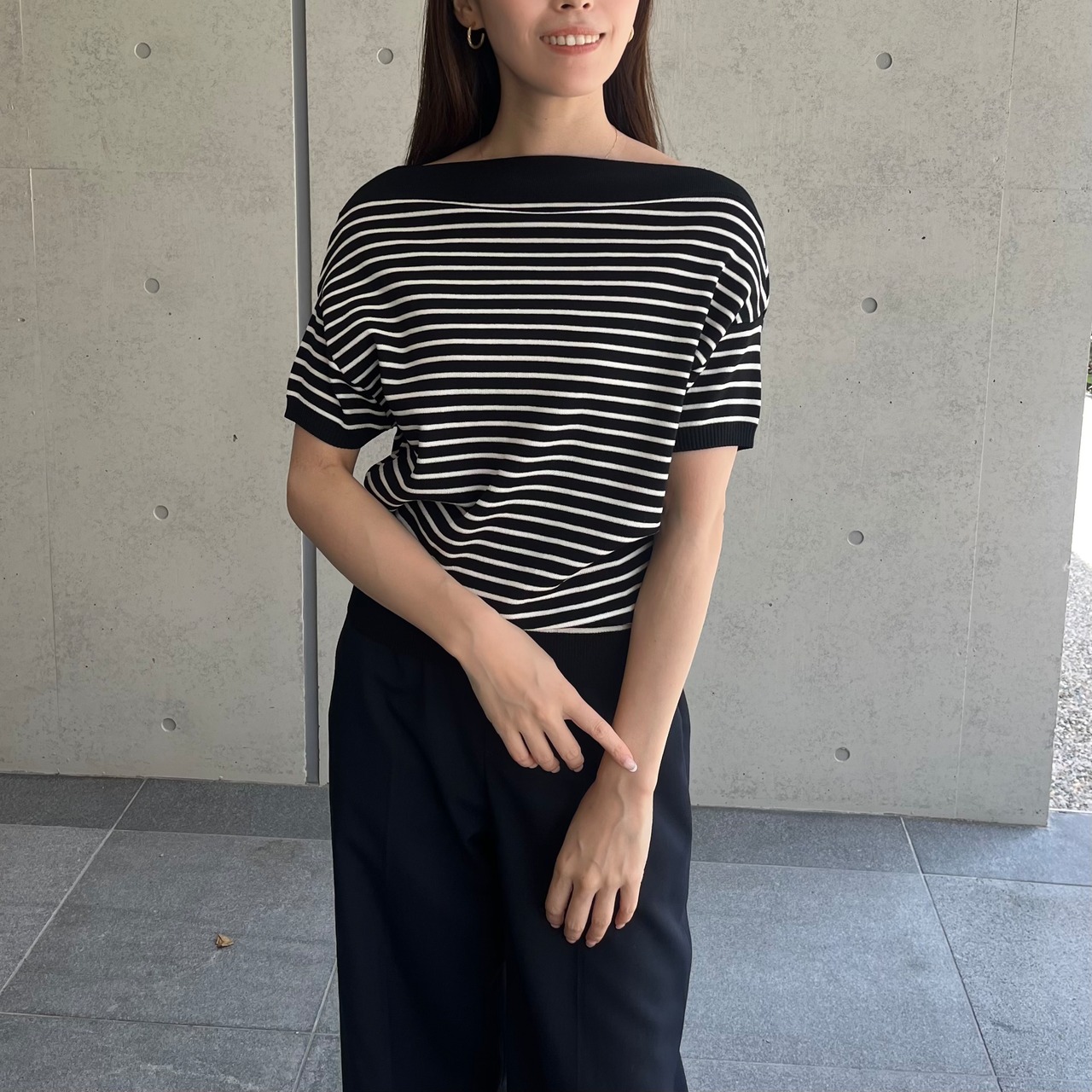 オフショルダーボーダーニット［50029］　