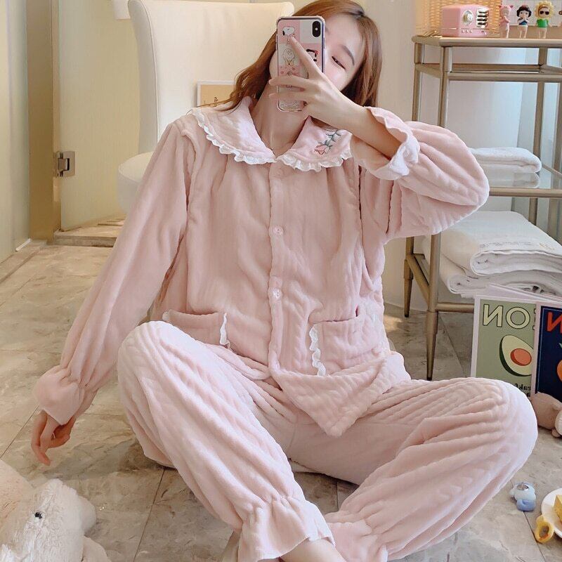 【新作】【送料無料】 甘くて厚い暖かいフランネルマタニティ看護寝間着ゆるい秋冬給餌パジャマ服妊娠中の女性妊娠 大人ガーリー スウィート キュート カジュアル オータム 秋物 ウィンター 冬物 AL expec450494035306