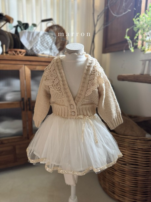 ラスト1 beige L【即納】<marron>  Flower cardigan