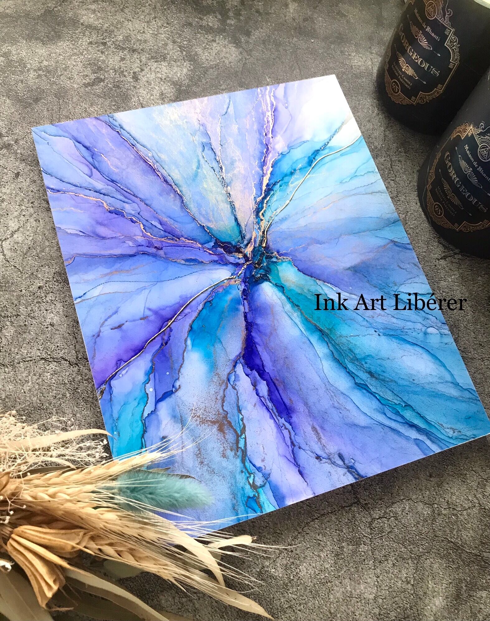 アルコールインクアートパネル キャンバス 金継ぎ たかる 