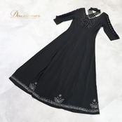社交ダンス 衣装 prima boutique プリマブティック ドレス ワンピース ブラック系 伸縮 ストレッチ 黒 ラインストーン キラキラ シンプル 上品 かわいい ダンス衣装 イベント ステージ パーティー 練習 レッスン おしゃれ レディース