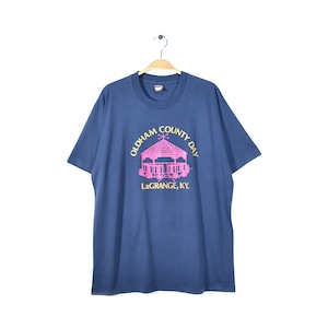 80s SCREEN STARS BEST USA製 ヴィンテージ Ｔシャツ 袖裾シングル 紺 ネイビー OLDHAM COUNTRY DAY サイズXL 古着 @BZ0153