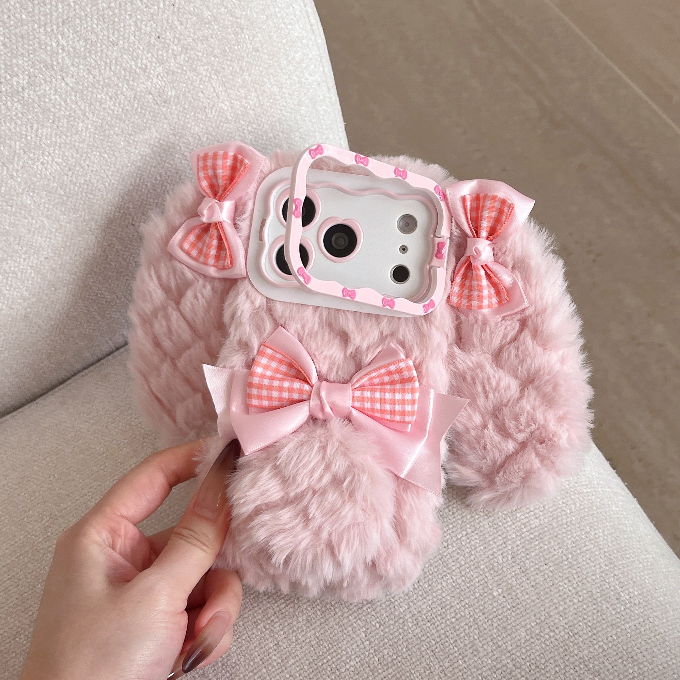 うさぎ耳 iPhone 17 16 15 14 13 ケース もこもこ リボン ウサギ
