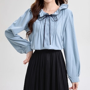 フリルカラーピンタックリボンブラウス ・72812 フリルカラーピンタックリボンブラウス ・72812