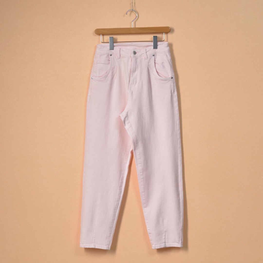 IKITSUKE イキツケ デニムテーパードパンツ・ライトピンク ストレッチの効いた美脚パンツ【送料無料】