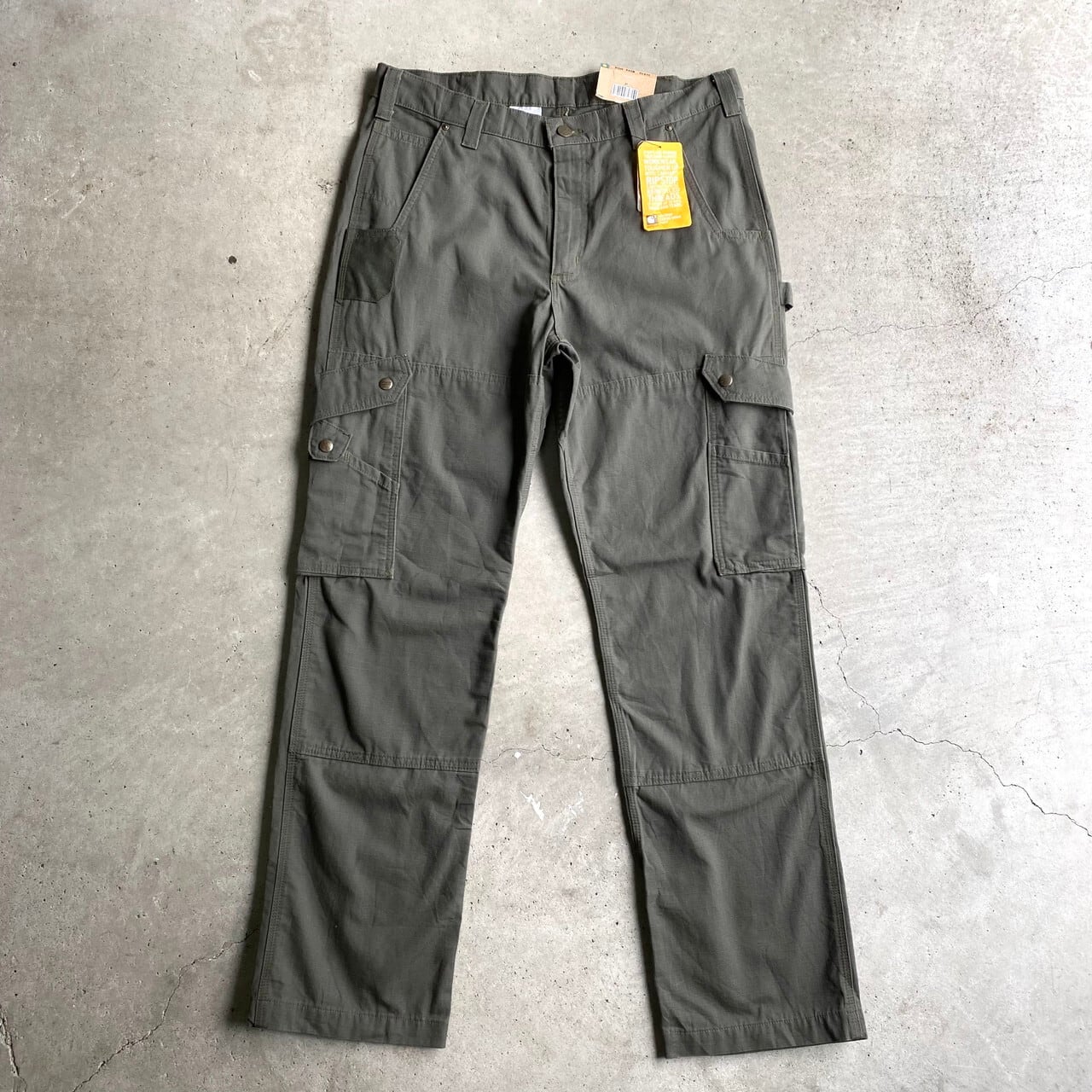 新品未使用品 Carhartt カーハート コットン リップストップ カーゴパンツ ワークパンツ メンズW34 古着 モスグリーン カーキ 緑  ダブルニー ペインターパンツ【ロングパンツ】【2203AL15】 | cave 古着屋【公式】古着通販サイト