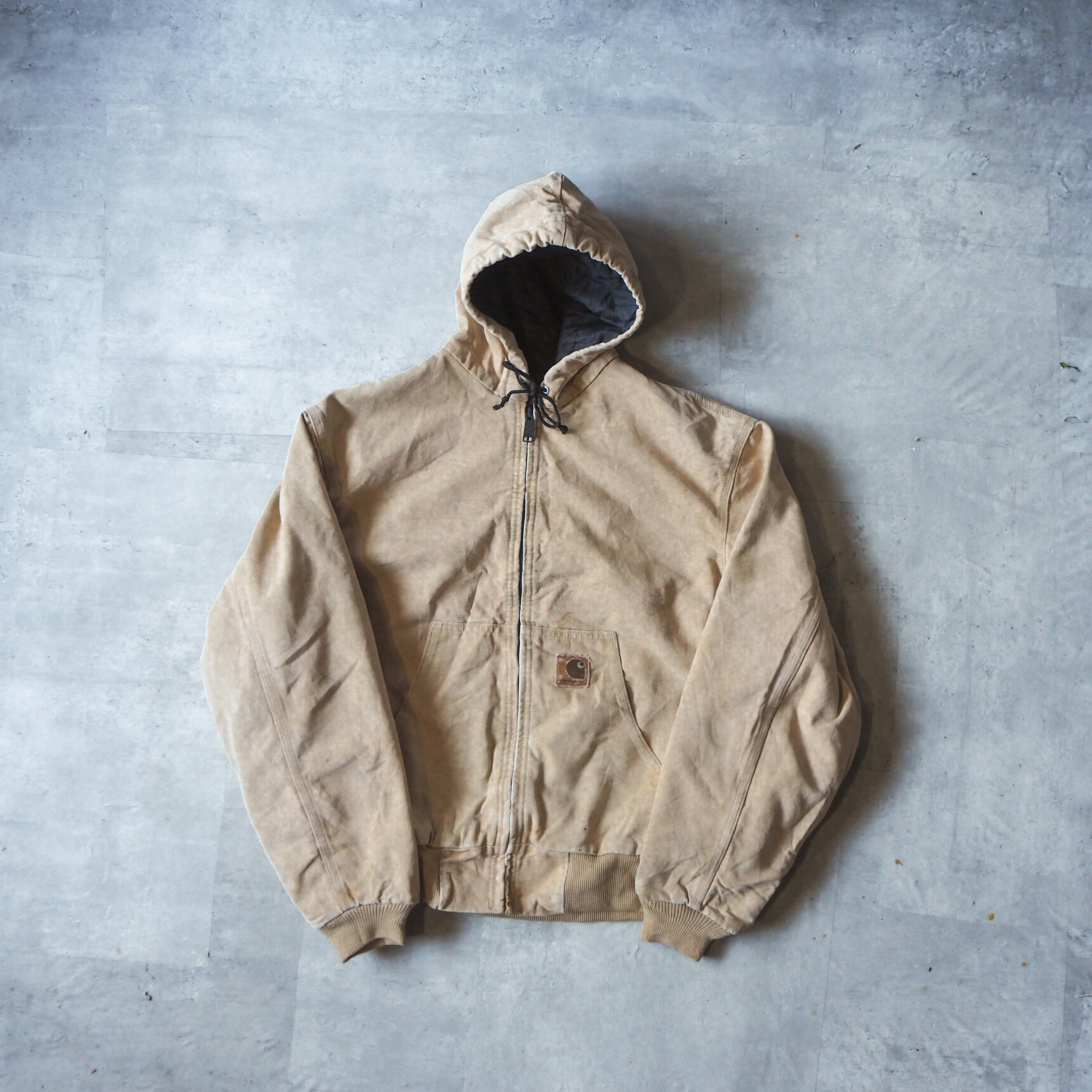 80s-90s “carhartt” crafted with pride in the USAタグ beige color active  jacket L 90年代 カーハート アクティブジャケット キャメル ベージュ usa製 made in USA ジップパーカー