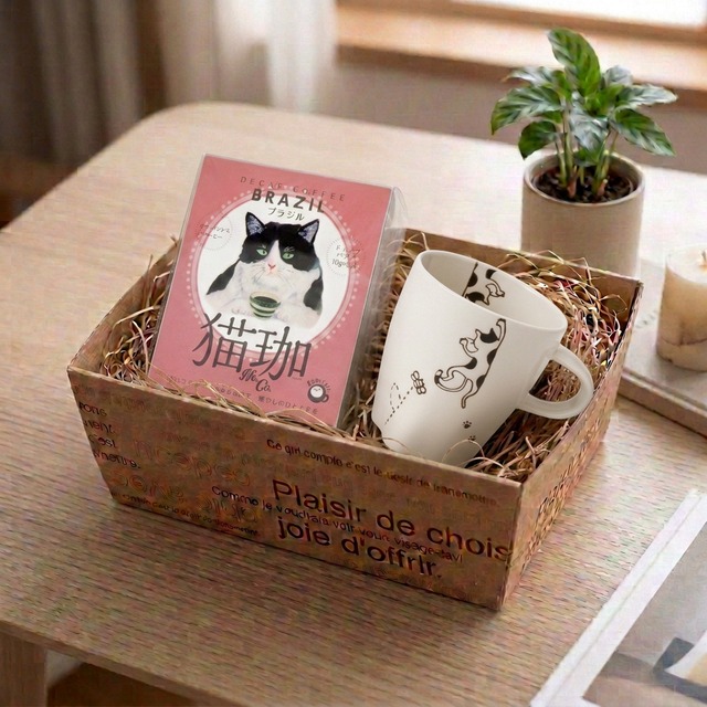 グッドモーニング【猫カフェギフト】軽量マグ カフェインレス コーヒー ブラジル ドリップ5P 三毛ネコのマグカップ