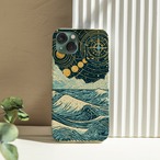 受注生産 iPhoneケース 金色の天文図と青い波の星図｜天体図風 STAR031B