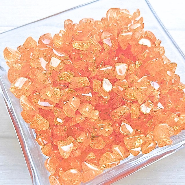 クラック水晶 サンセットオレンジ (100g) 爆裂水晶 天然石さざれ石 穴無しチップ