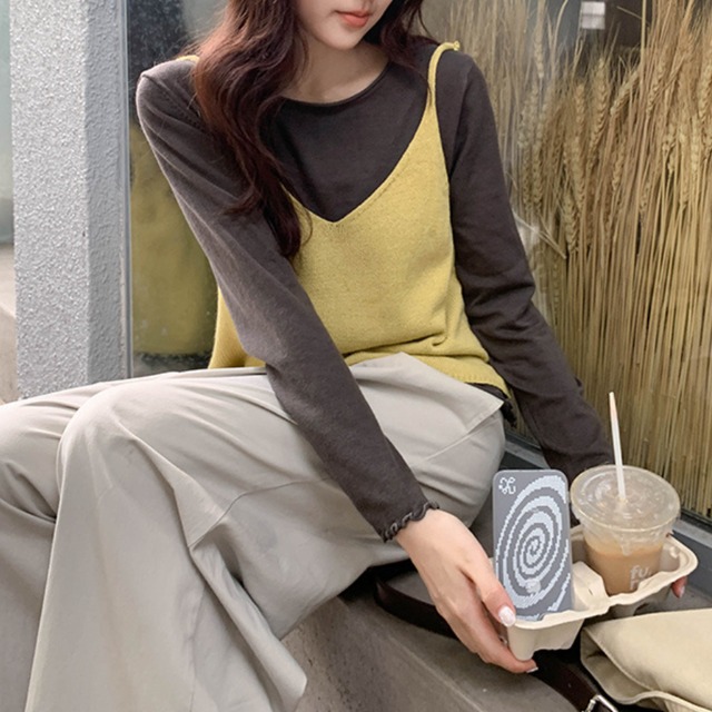 【2-piece】knit bustier & cut-and-sew top J00010