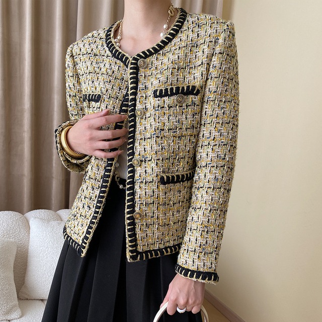 アウター ジャケット ツイード織り 配色 流行兆し 長袖 S M L