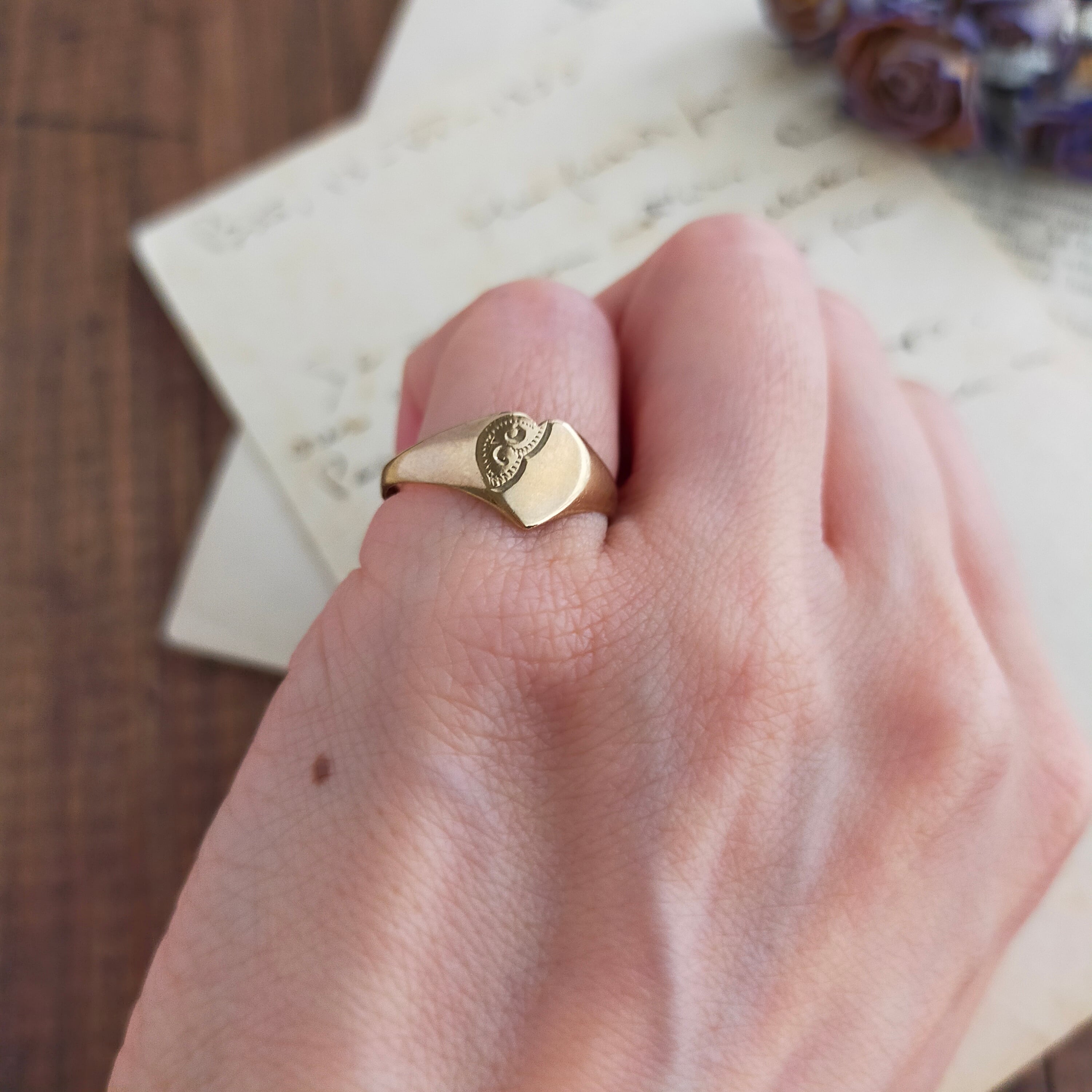 ヴィンテージ アブストラクト 9K リング 21号 VINTAGE 英国 1950s J.C.M&S.LTD 9CT/9K GOLD シグネットリング JP23.5