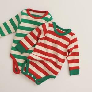 【BABY＆KID】クリスマス風ボーダー長袖ロンパース＆レギンスセット　全2色
