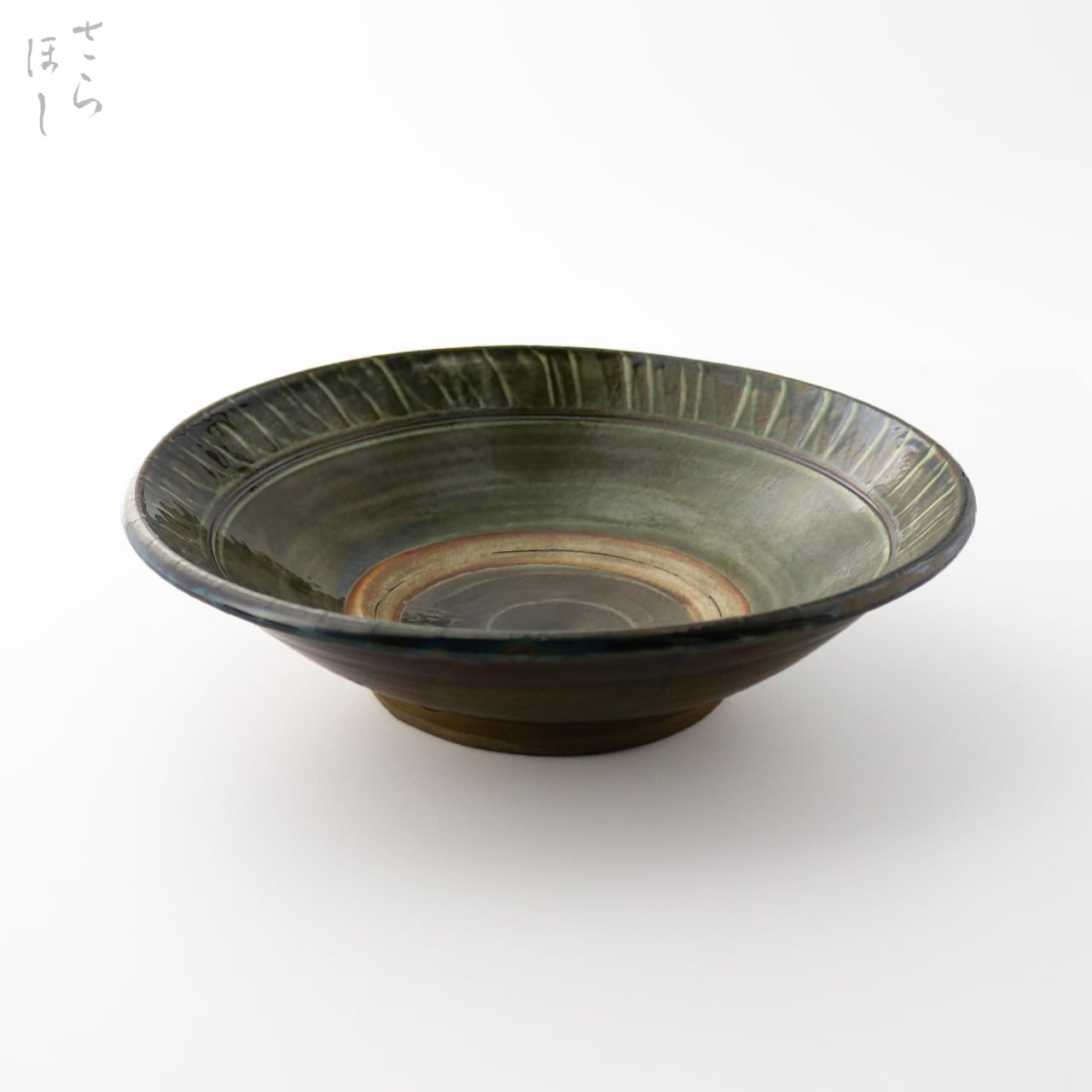 小鹿田焼 小袋窯 尺深皿 内外飛びかんな 白 幅約30cm 陶器 和食器 民藝