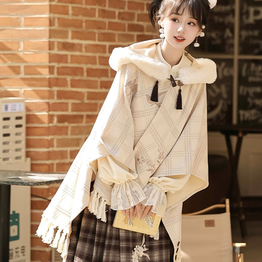 クラロリ 森ガール フード付き ケープ ポンチョ風 タッセル 秋冬コーデ
