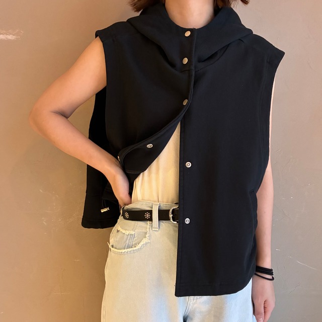 【 Pauline Bleu 】クリーン裏毛フーディベスト