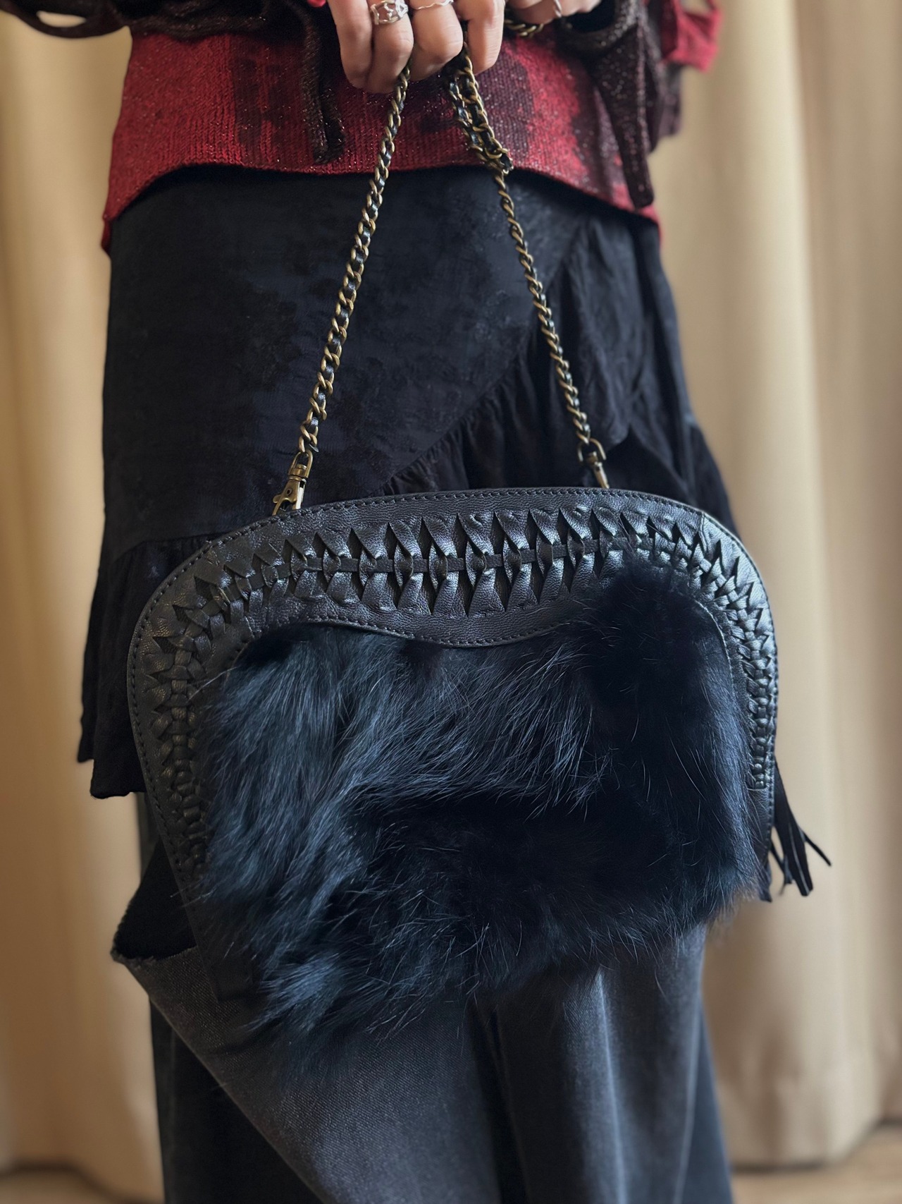 mode black raccoon fur bag-5063-11