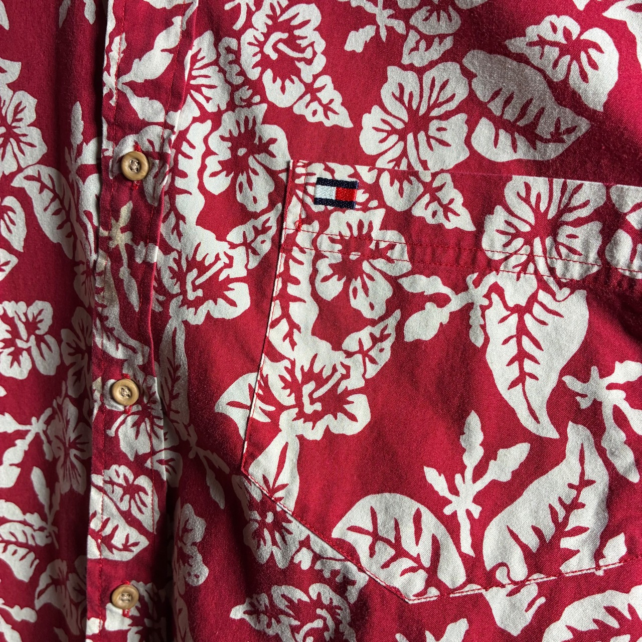 90s TOMMY HILFIGER コットンアロハ　赤白