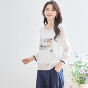 TRUBE 幾何学プリント＆プリーツ袖トップス【M~L】ホワイト