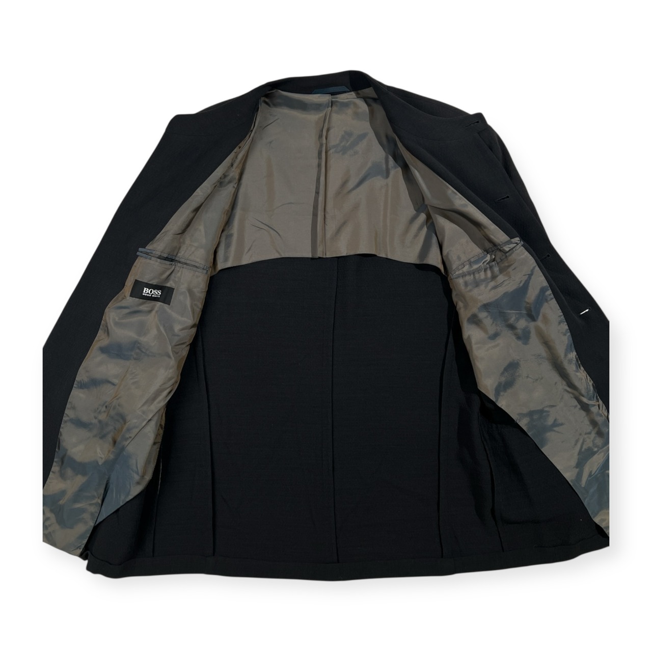 HUGO BOSS ヒューゴボス ノーカラー ジャケット サイズ 52 /イタリア製/D-TK407/ビンテージ/ブラック系