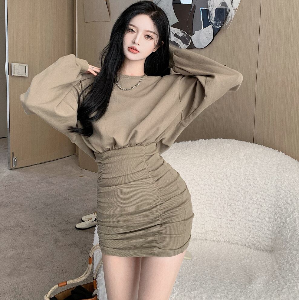 女っぽ シルエット美ワンピ セクシー 韓国キレイめ ワンピース ミニワンピ ミニ丈 カジュアル 韓国っぽ ストリート セクシー セータードレス Lamitte Deco トレンド 韓国ファッション ショップ Base店