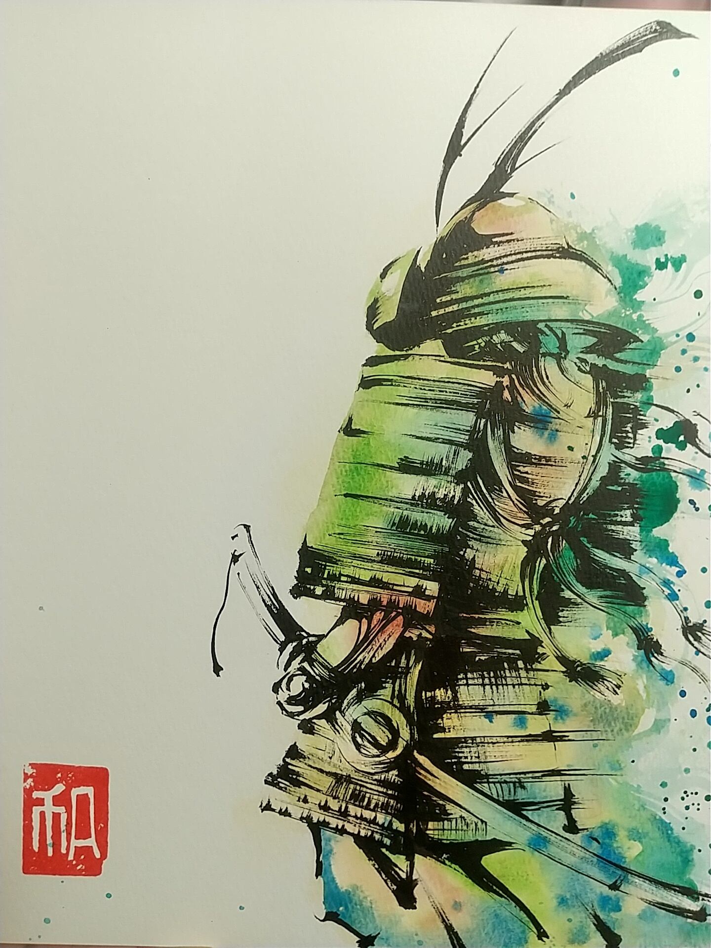 甲斐人代(カイヒトヨ) 夏五月 水彩 色紙 額付き 1943年制作 サイン有り