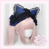 ♡【全3色】サブカル系 チェック柄＆ブラックフリル 猫耳ヘッドドレス red ♡
