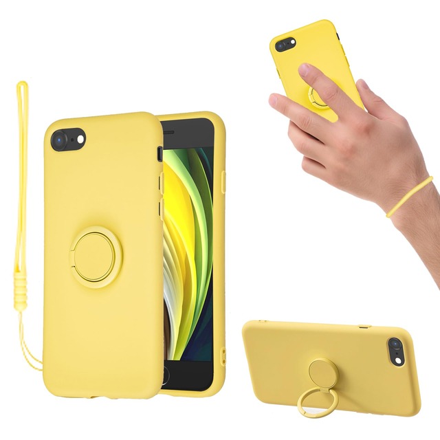 for iPhone SE 第3世代 (2022) / iPhone SE 第2世代 (2020) / iPhone8 / iPhone7 ケース 液状シリカゲル親肌TPU新型携帯スタンド保護カバーカップル 放熱強純色極シンプル(se3黄色い)
