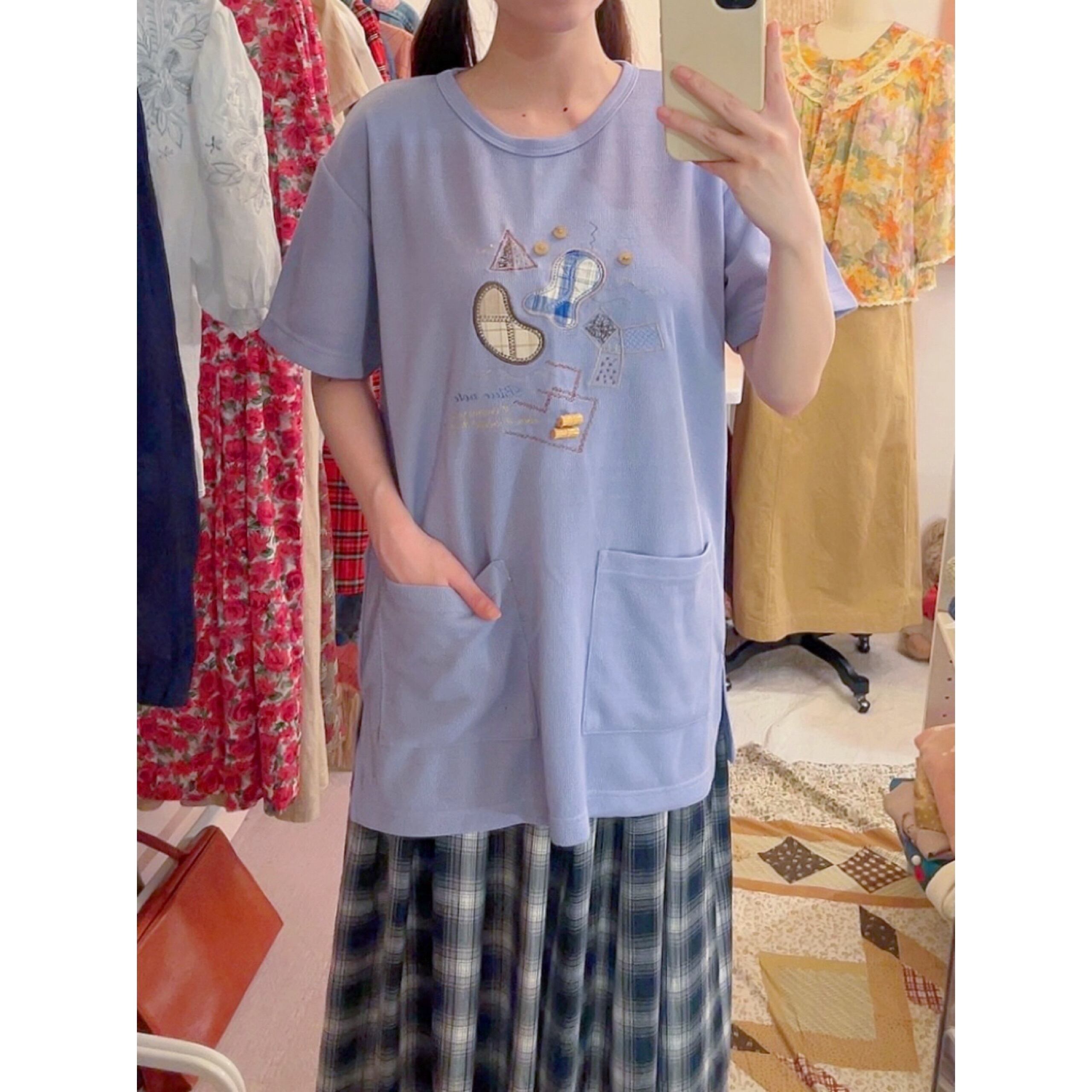 patchwork stitch knit T-shirt