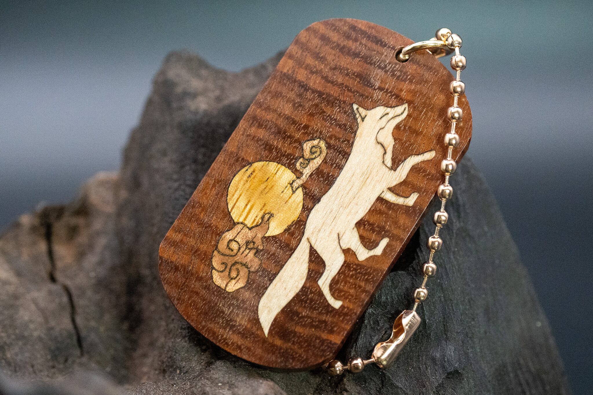 【荒野の秘宝】リングギジー ドッグタグ 象嵌 十五夜きつね