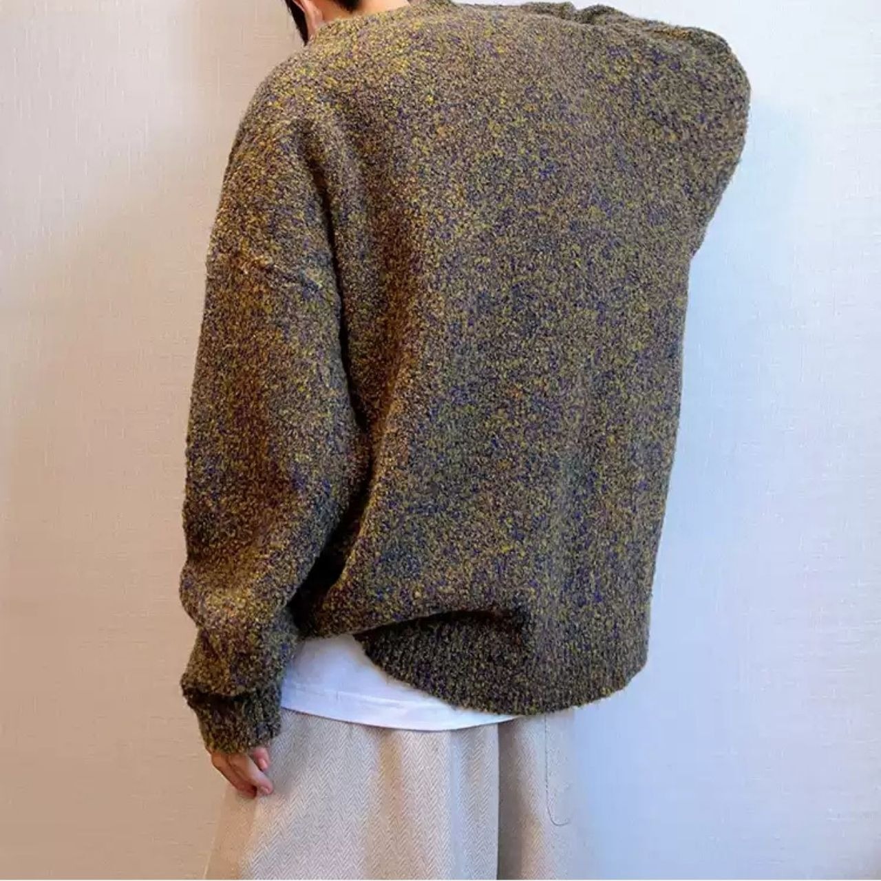 カラーミックスV ネックオフショルダーニット　1043