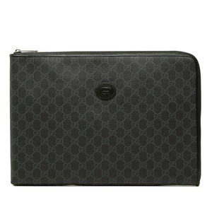 グッチ GGスプリーム セカンドバッグ クラッチバッグ 792117 ブラック PVC レザー メンズ GUCCI 中古