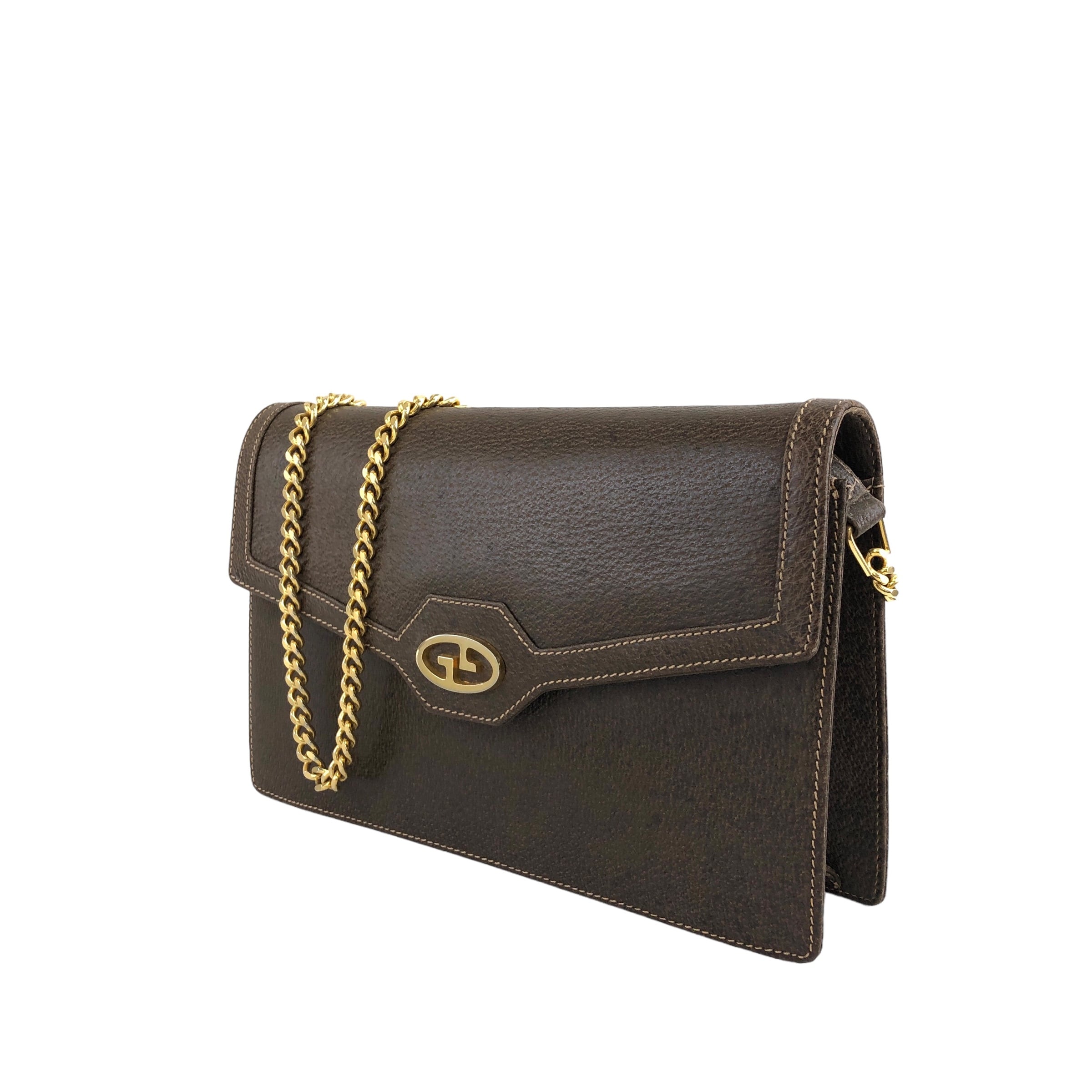 GUCCI グッチ ショルダーバッグ ブラウン インターロッキング レザー