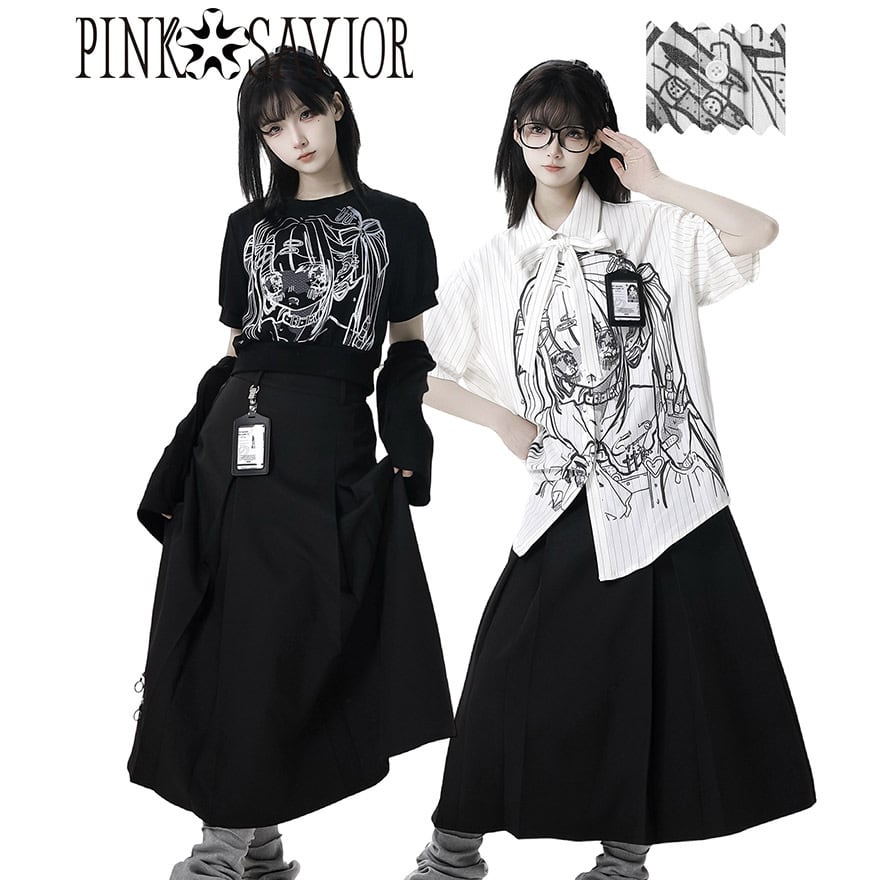 サブカル 服 地雷系 通販 スカート ロング丈 ジッパー pinksavior