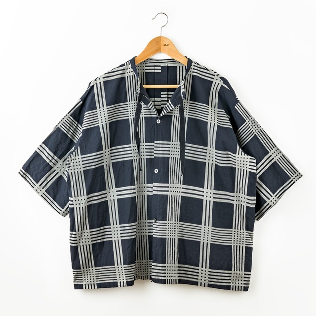 浴衣シャツ「七五三格子（丸久商店×OLN）」black‐olive