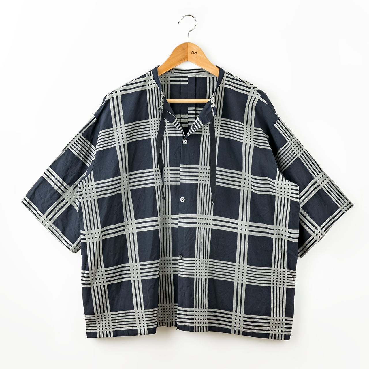 浴衣シャツ「七五三格子(丸久商店×OLN)」black‐olive