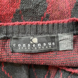 【CONSENSUS】USA製 柄ニット セーター 総柄 アーガイル柄 アメリカ古着