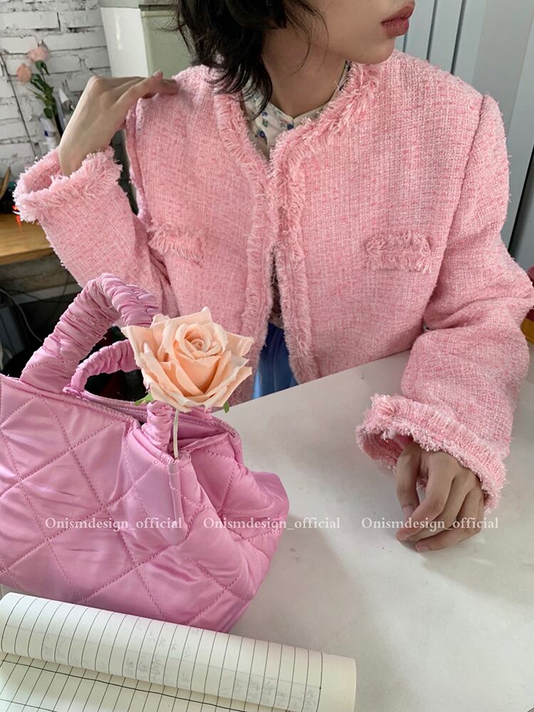 ツィードジャケット オータムスリムショートカラー 秋物 ピュア ビッグFスモールZ韓国24438296266