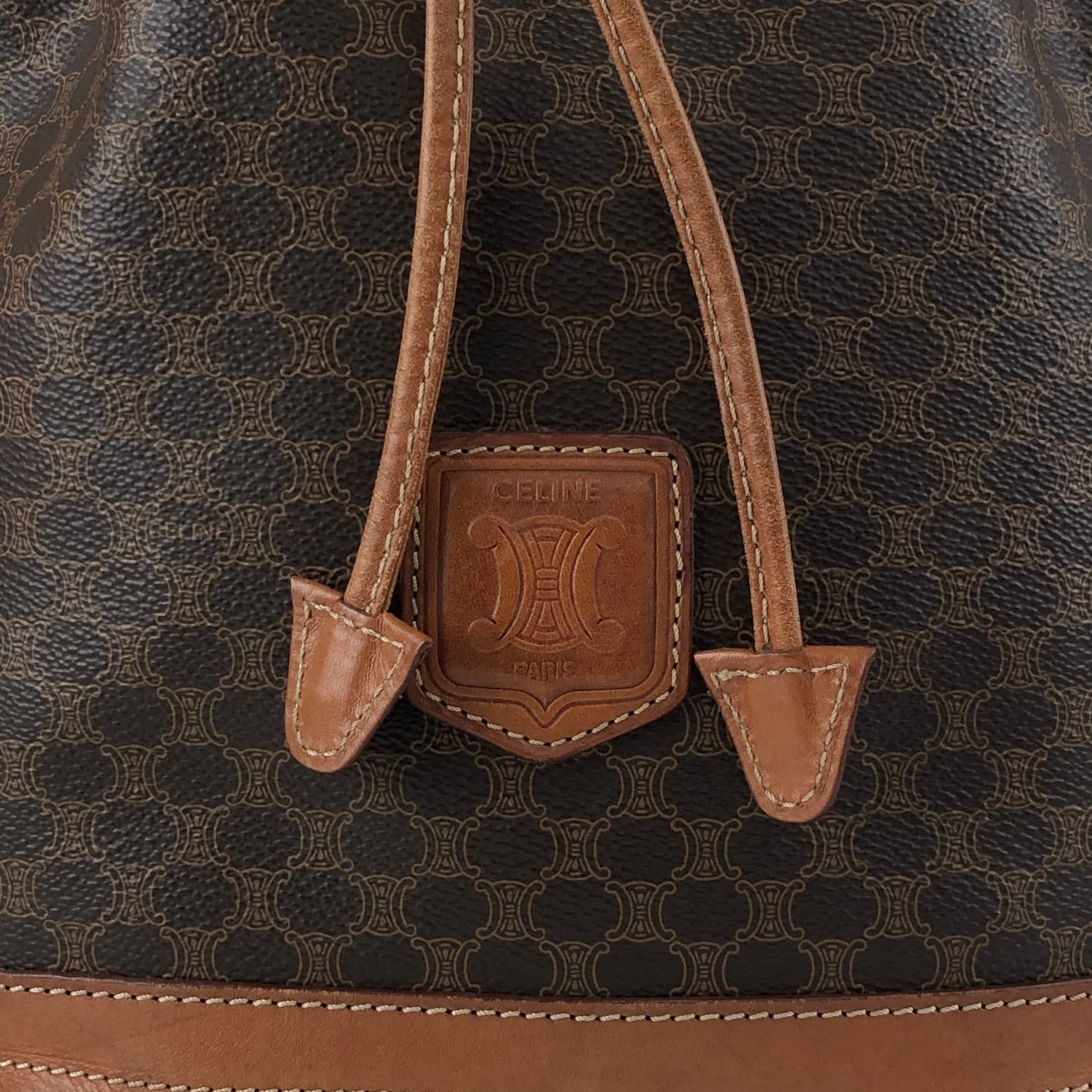 CELINE セリーヌ マカダム ショルダーバッグ ブラウン ブラゾン型押し