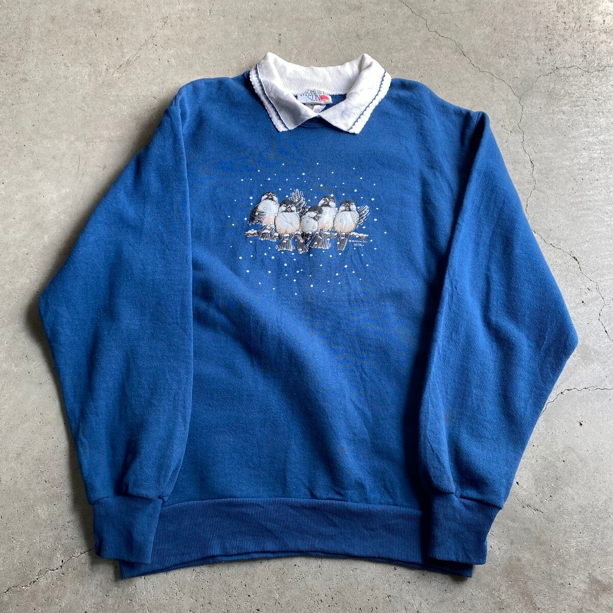 80年代 USA製 MORNING SUN 襟付き 鳥家族 スウェットシャツ レディース 