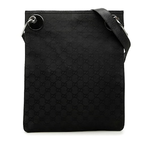 グッチ GGキャンバス 斜め掛け ショルダーバッグ 120842 ブラック キャンバス レザー レディース GUCCI 中古