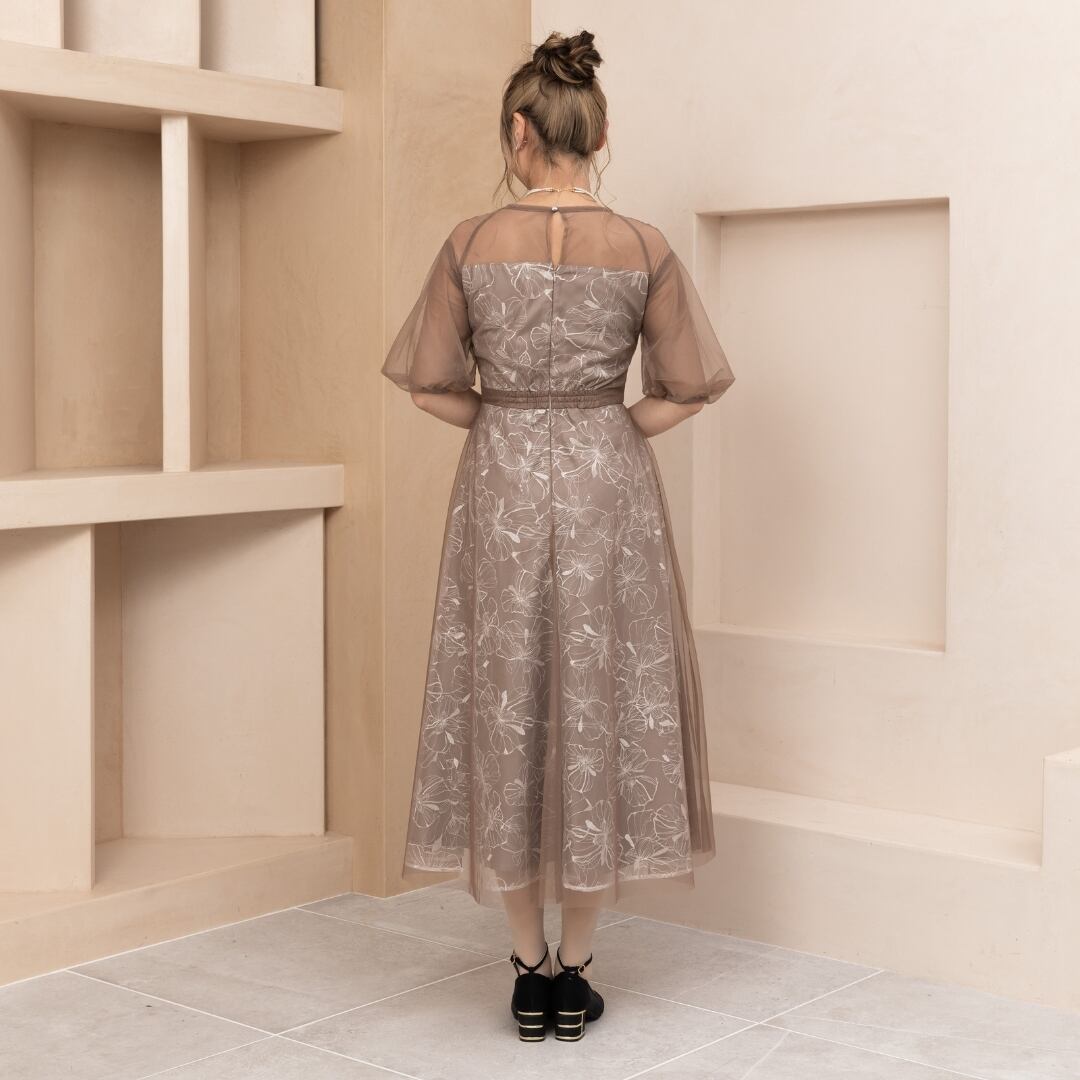 0402-150 スパンコール刺繍パフスリーブドレス | a.r.azalearose