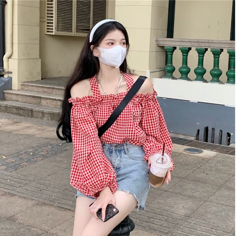 シャツ オータム格子柄ルーズトップス 薄手 ロング 大人ガーリー スウィート キュート カジュアル 秋物 萌量不足39732051173