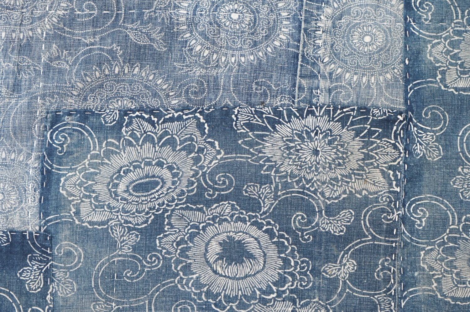 古布 襤褸 BORO 藍染 縞木綿 絣 リメイク シングルスヌード ハンドメイド