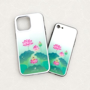 蓮 iPhoneケース 強化ガラス［白］〈蓮と釈迦〉