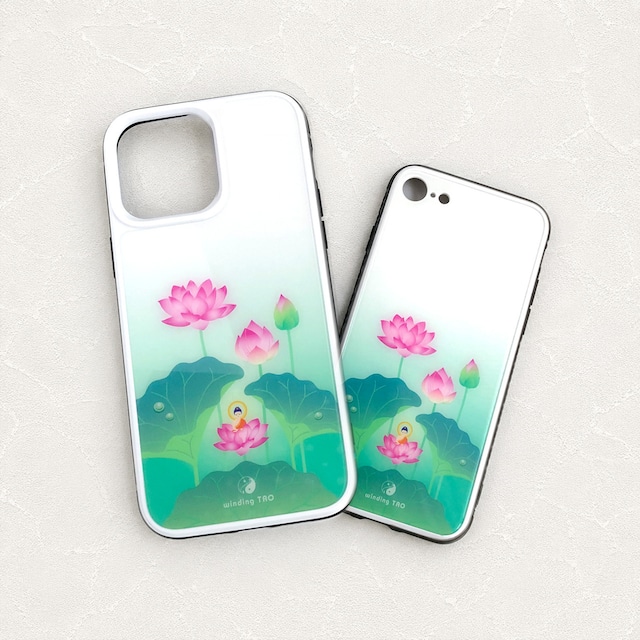 蓮 iPhoneケース 強化ガラス［白］〈蓮と釈迦〉