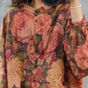 フラワー柄 レトロ文芸風　ゆったりサイズ　A00001